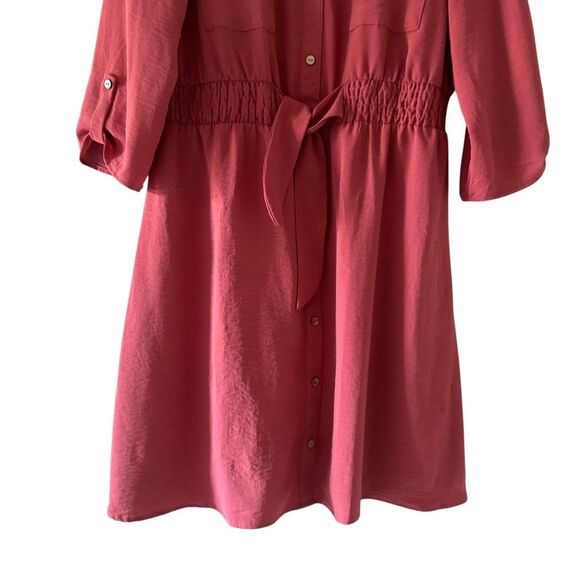 Naïf red rust midi-length dress collared neckline button-front closure 3/4 lengt - Picture 4 of 11